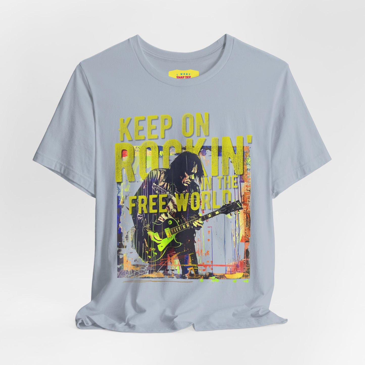 KEEP ON ROCKIN' IN THE FREE WORLD - NEIL YOUNG (Unisex Jersey Short Sleeve Tee)