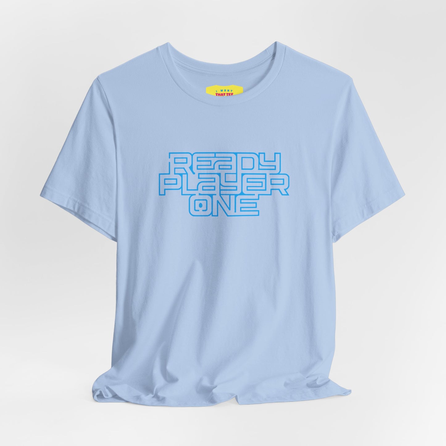 READY PLAYER ONE - STEVEN SPIELBERG'S MOVIE (Cyan text, Unisex Softstyle T-Shirt)