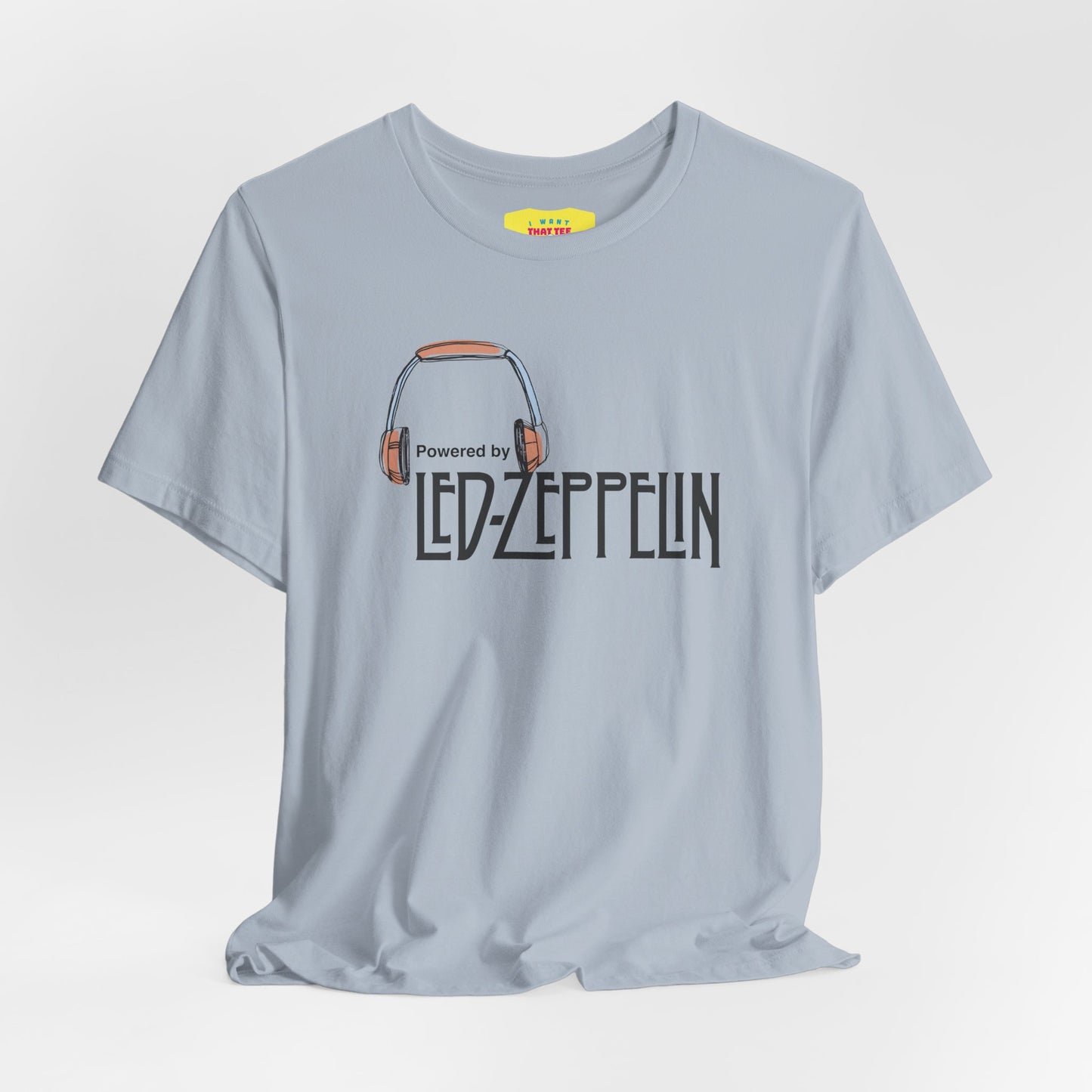 POWERED BY LED ZEPPELIN (Black text, Unisex Softstyle T-Shirt)