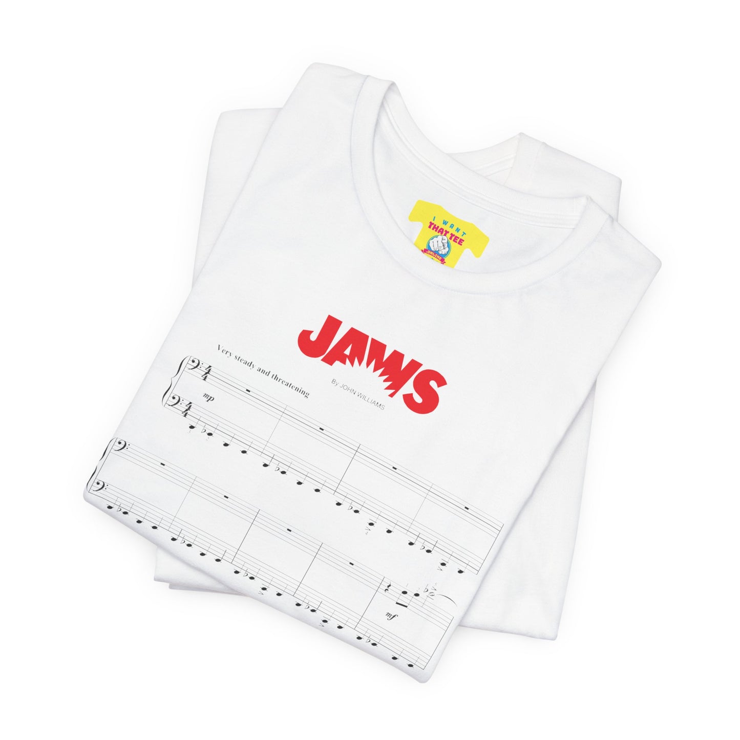 JAWS SHEET MUSIC BY JOHN WILLIAMS (Unisex Jersey Short Sleeve Tee)