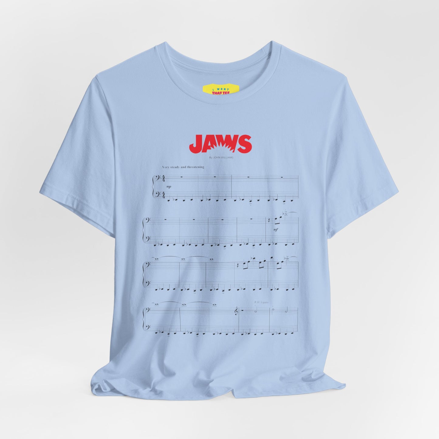 JAWS SHEET MUSIC BY JOHN WILLIAMS (Unisex Jersey Short Sleeve Tee)