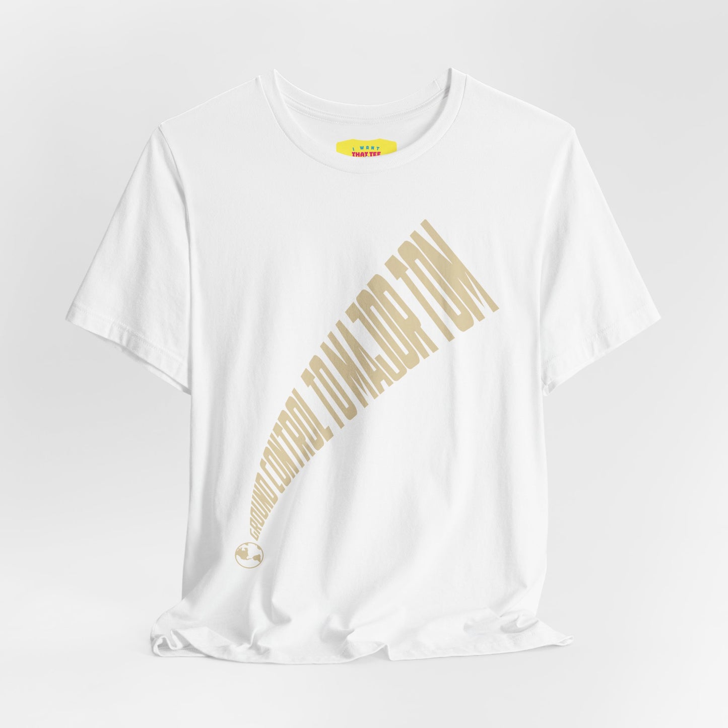 GROUND CONTROL TO MAJOR TOM (Beige text, Unisex Softstyle T-Shirt)