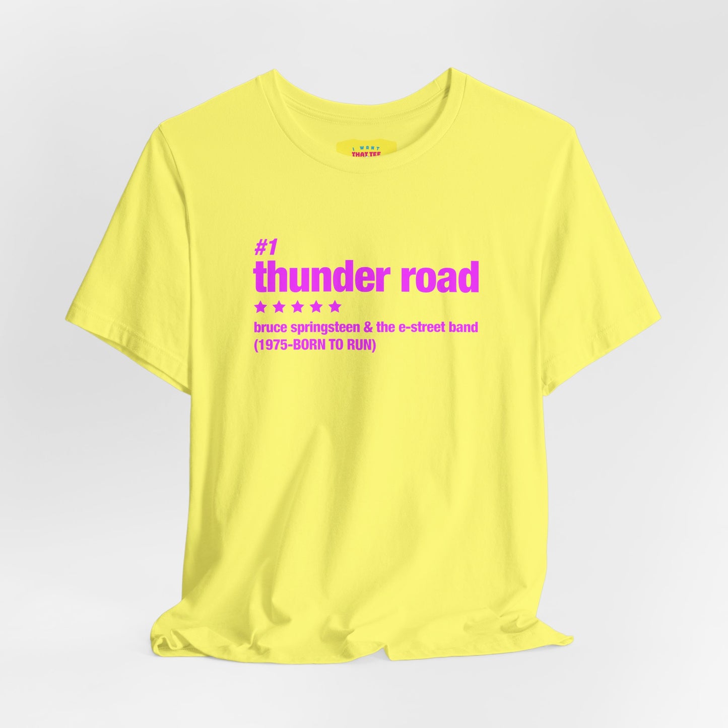 THUNDER ROAD CHART-BRUCE SPRINGSTEEN (Pink text, Unisex Softstyle T-Shirt)