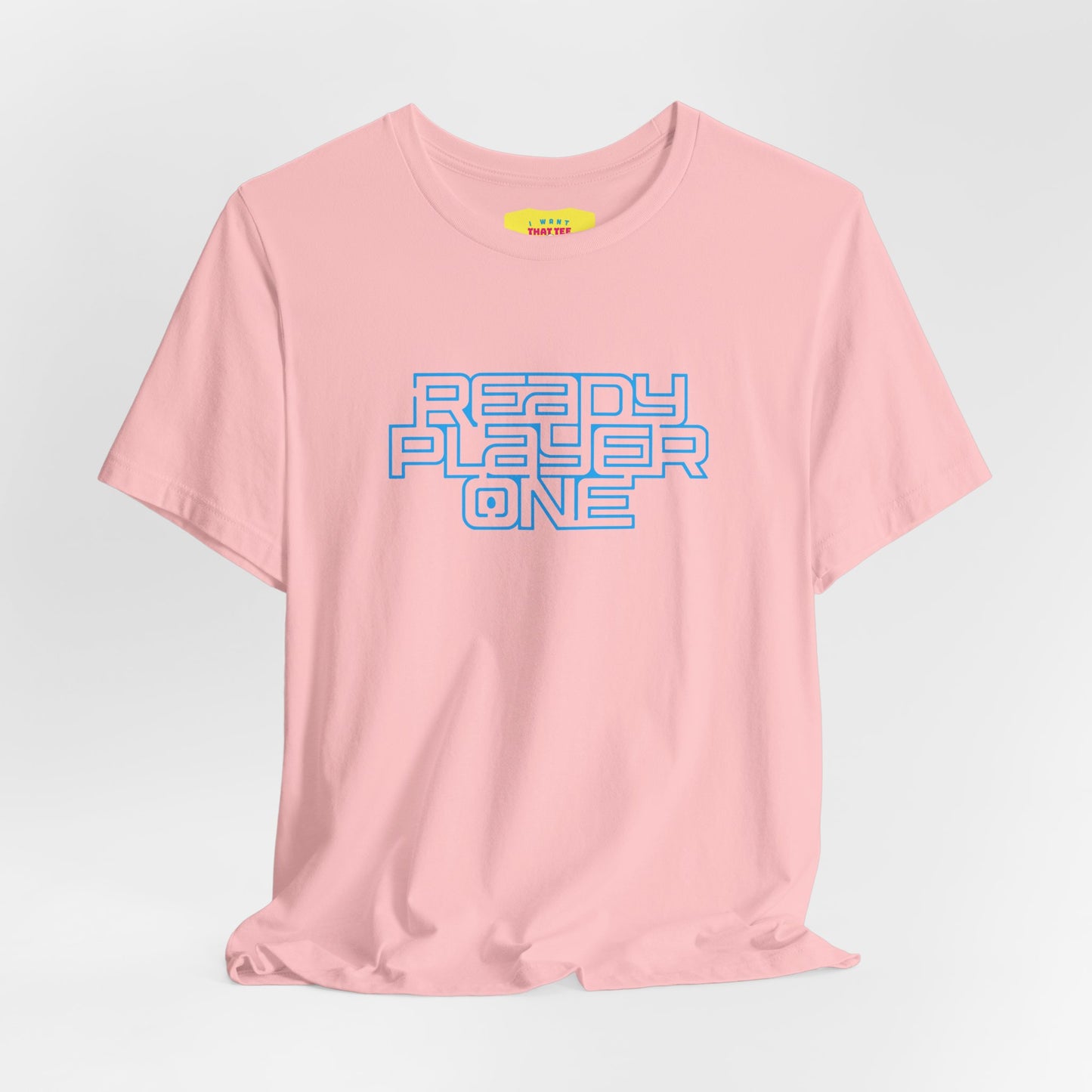 READY PLAYER ONE - STEVEN SPIELBERG'S MOVIE (Cyan text, Unisex Softstyle T-Shirt)