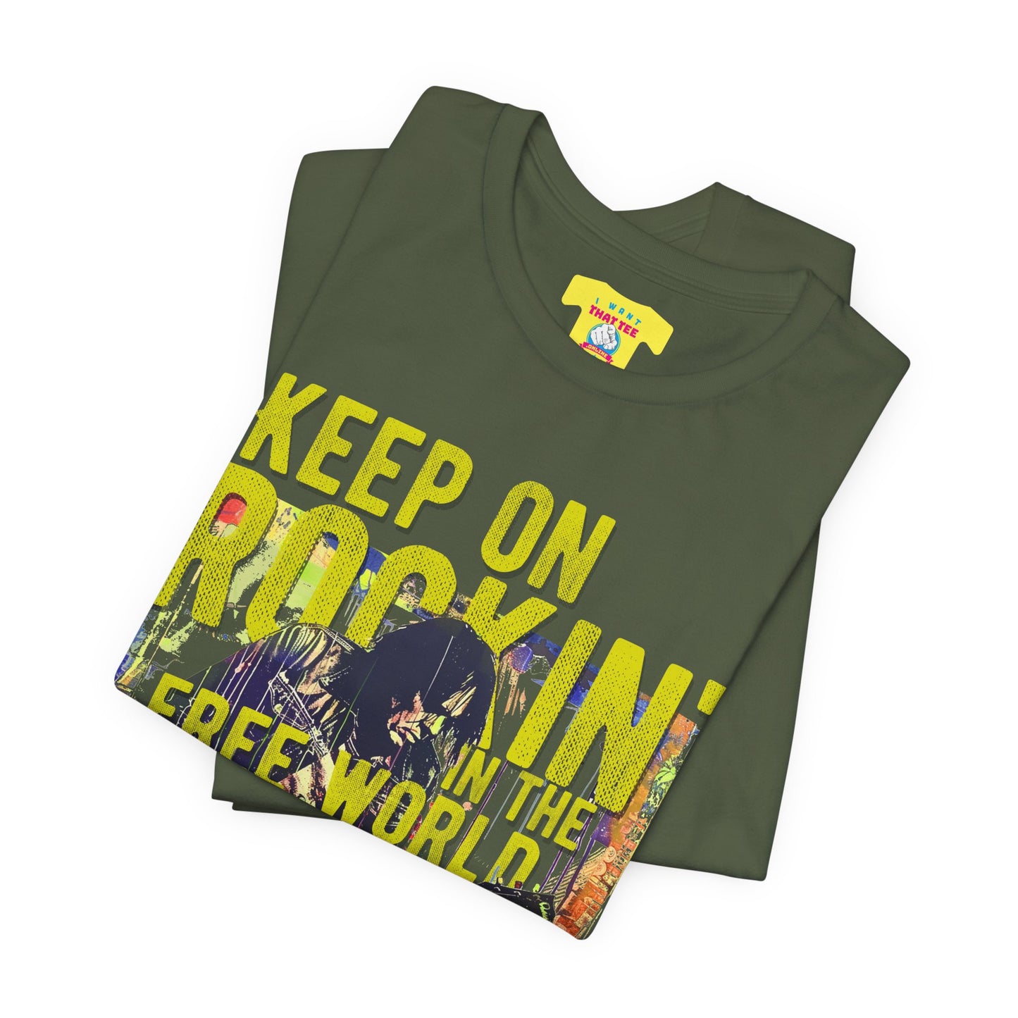 KEEP ON ROCKIN' IN THE FREE WORLD - NEIL YOUNG (Unisex Jersey Short Sleeve Tee)