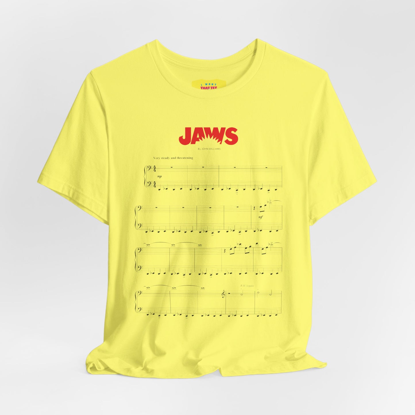 JAWS SHEET MUSIC BY JOHN WILLIAMS (Unisex Jersey Short Sleeve Tee)