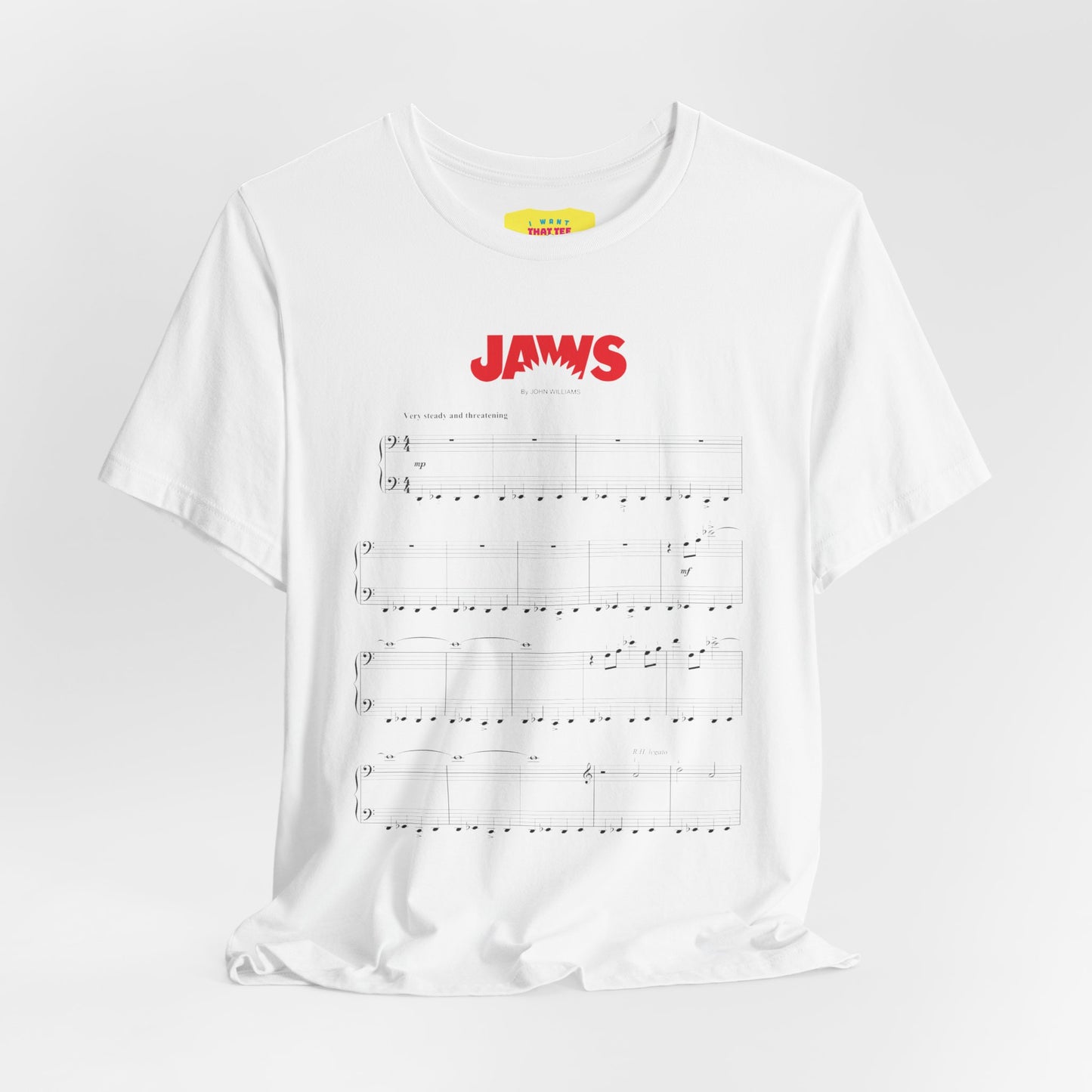 JAWS SHEET MUSIC BY JOHN WILLIAMS (Unisex Jersey Short Sleeve Tee)