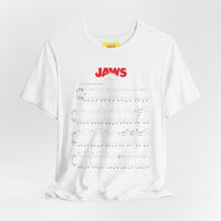 JAWS SHEET MUSIC BY JOHN WILLIAMS (Unisex Jersey Short Sleeve Tee)