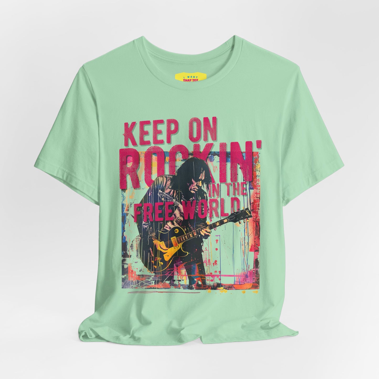 KEEP ON ROCKIN' IN THE FREE WORLD - NEIL YOUNG (Unisex Jersey Short Sleeve Tee)