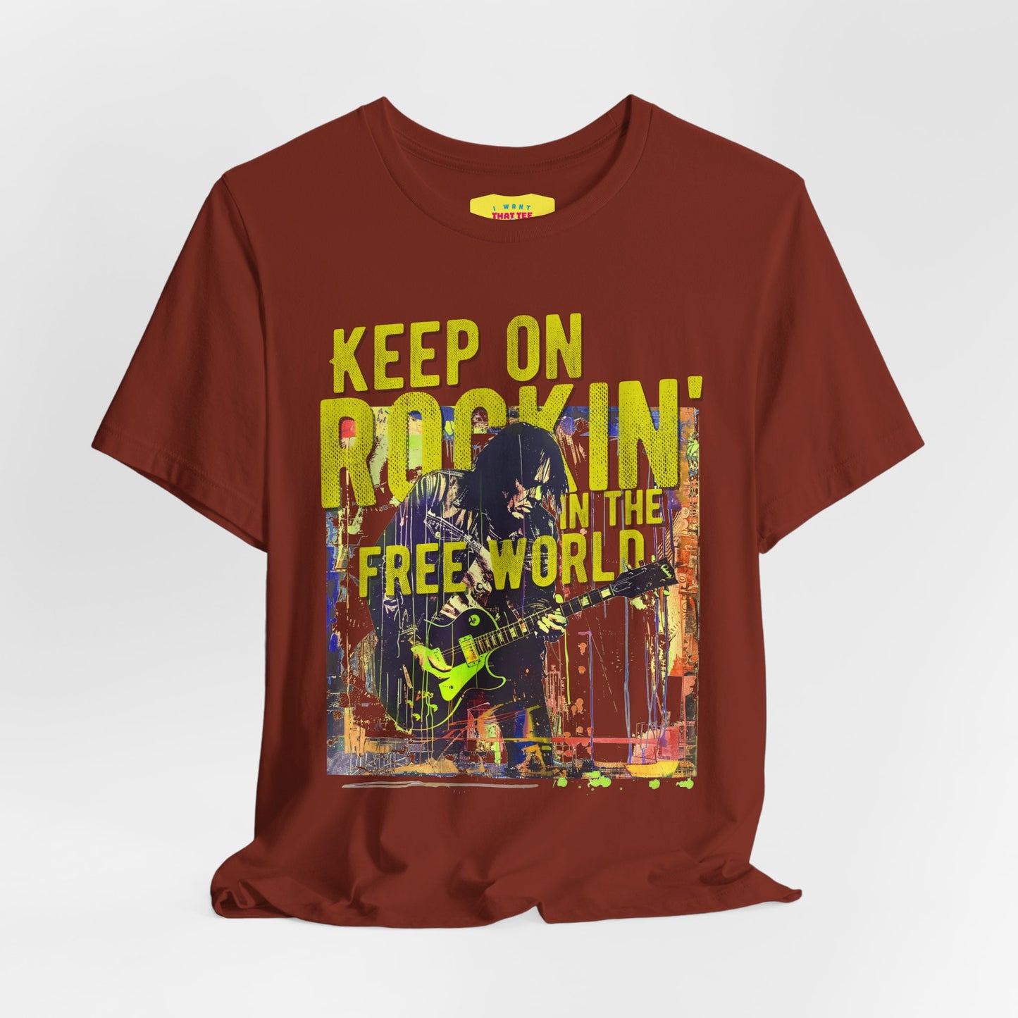 KEEP ON ROCKIN' IN THE FREE WORLD - NEIL YOUNG (Unisex Jersey Short Sleeve Tee)