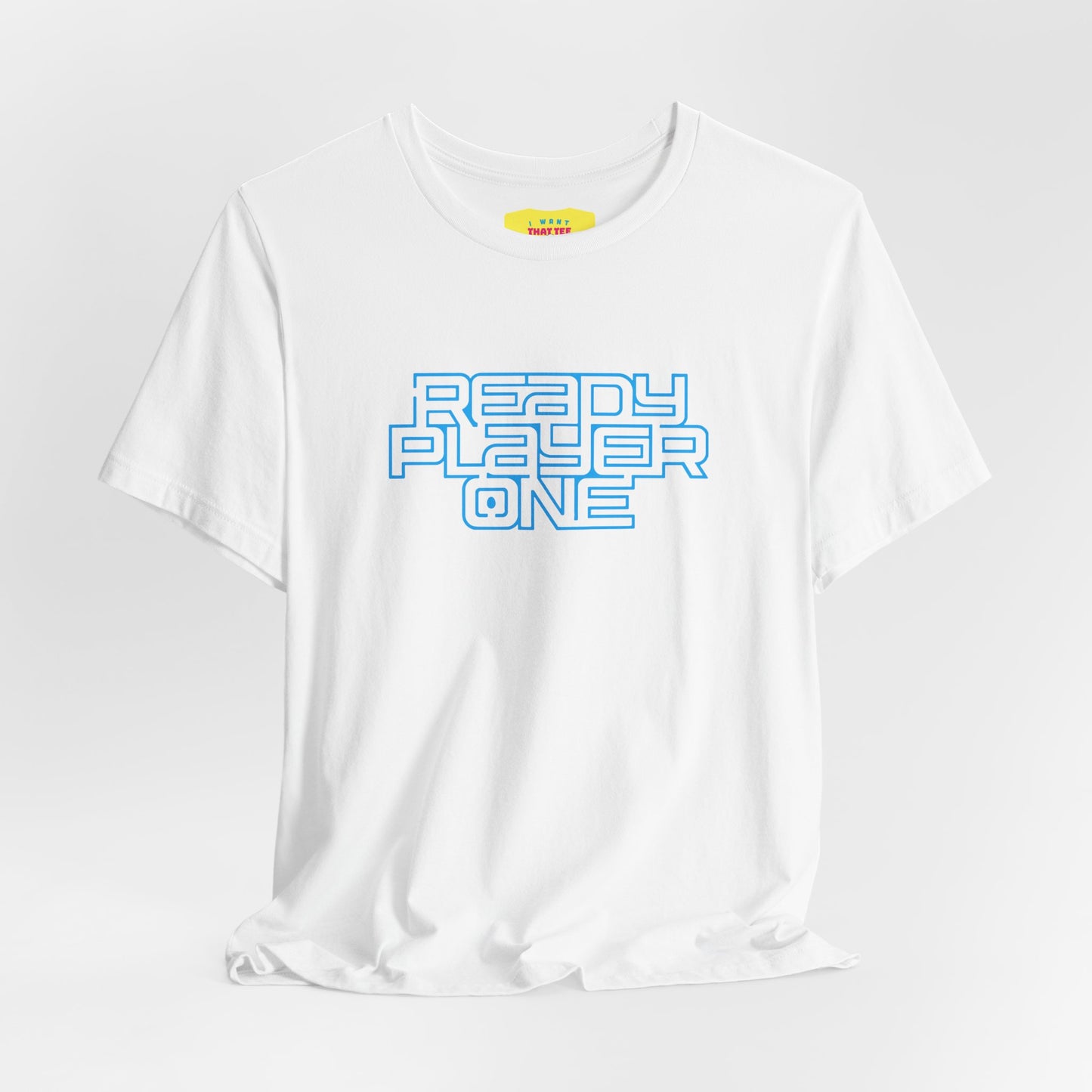 READY PLAYER ONE - STEVEN SPIELBERG'S MOVIE (Cyan text, Unisex Softstyle T-Shirt)