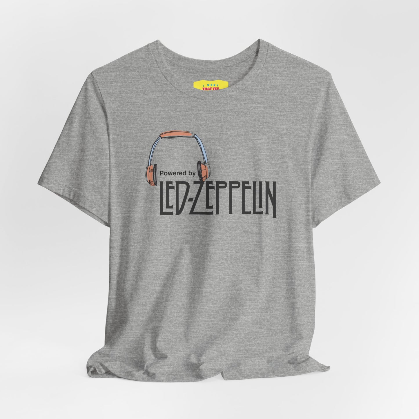 POWERED BY LED ZEPPELIN (Black text, Unisex Softstyle T-Shirt)