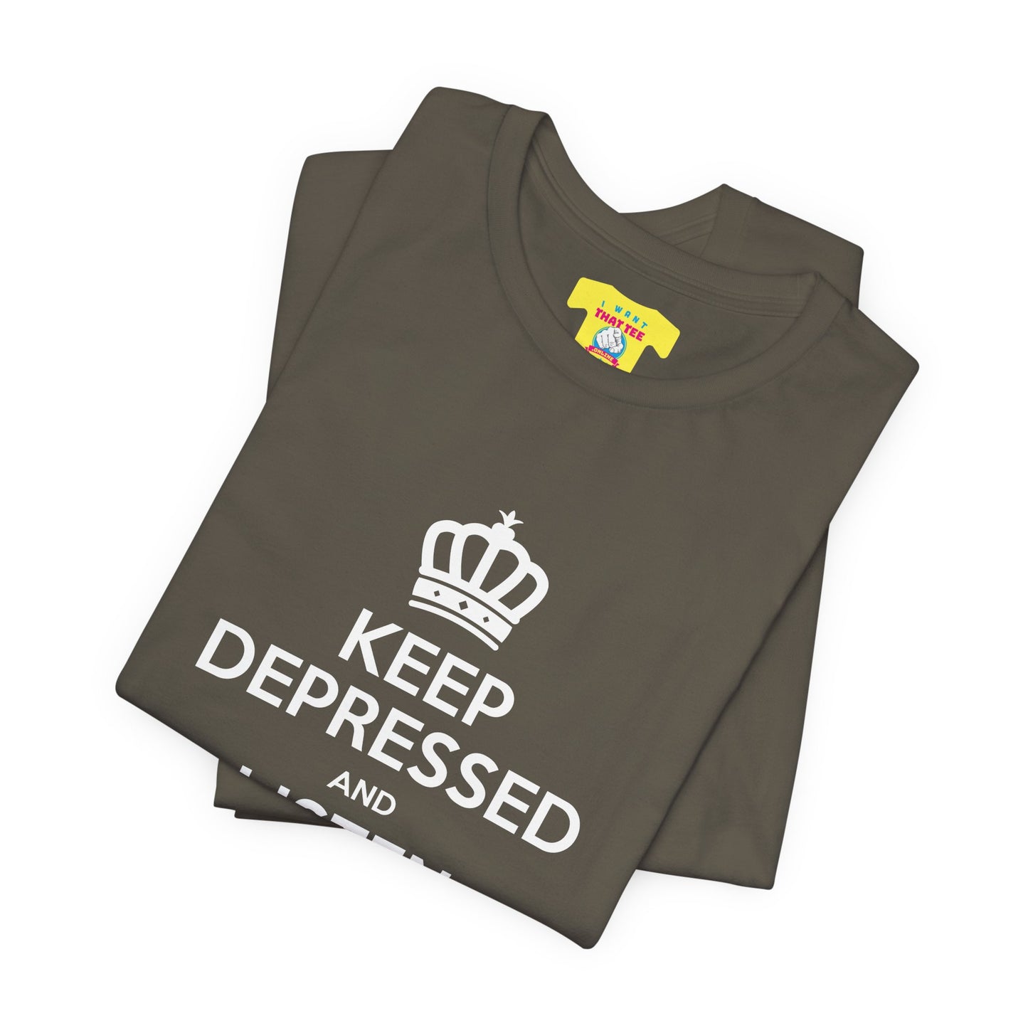 KEEP DEPRESSED AND LISTEN TO RADIOHEAD (White text, Unisex Softstyle T-Shirt)