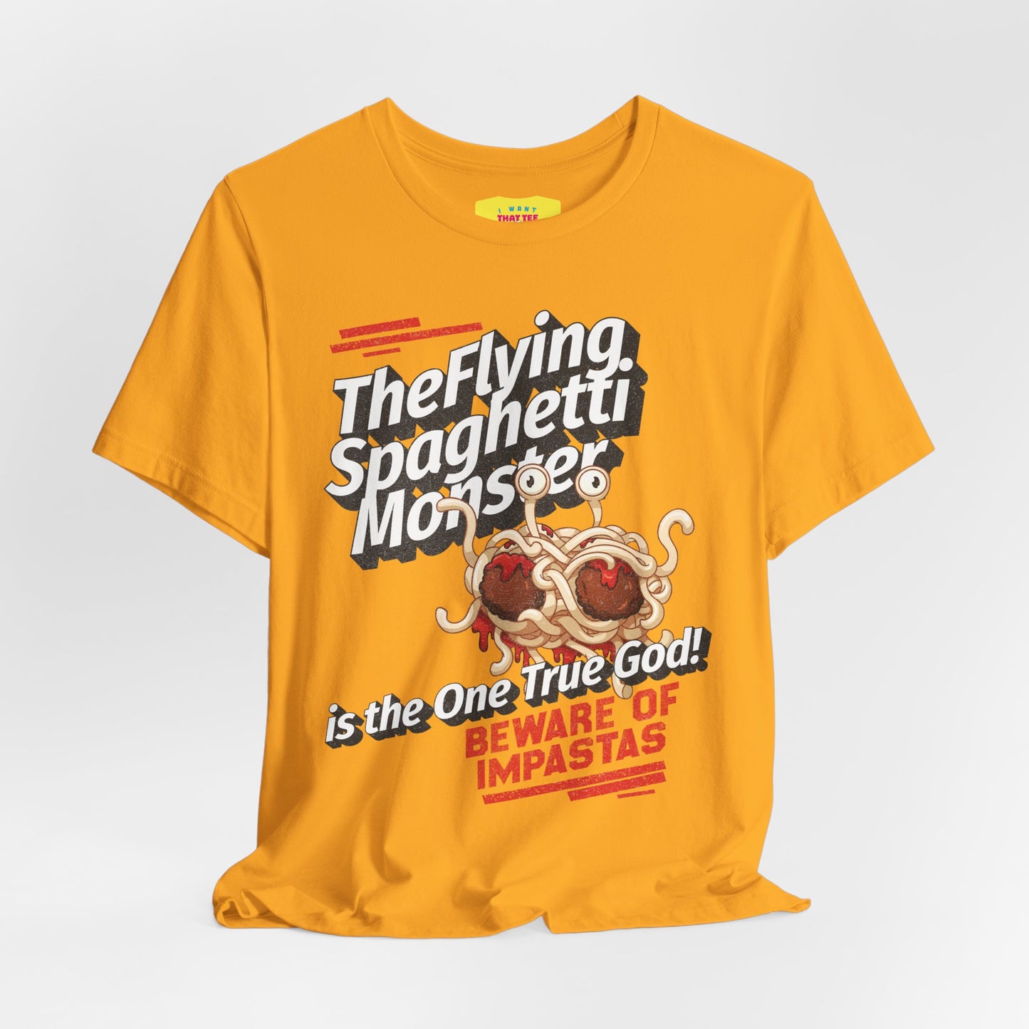 THE FLYING SPAGHETTI MONSTER - BEWARE OF IMPASTAS (Unisex Jersey Short Sleeve Tee)