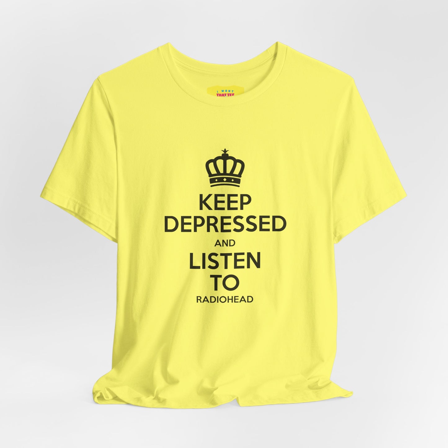 KEEP DEPRESSED AND LISTEN TO RADIOHEAD (Black text, Unisex Softstyle T-Shirt)