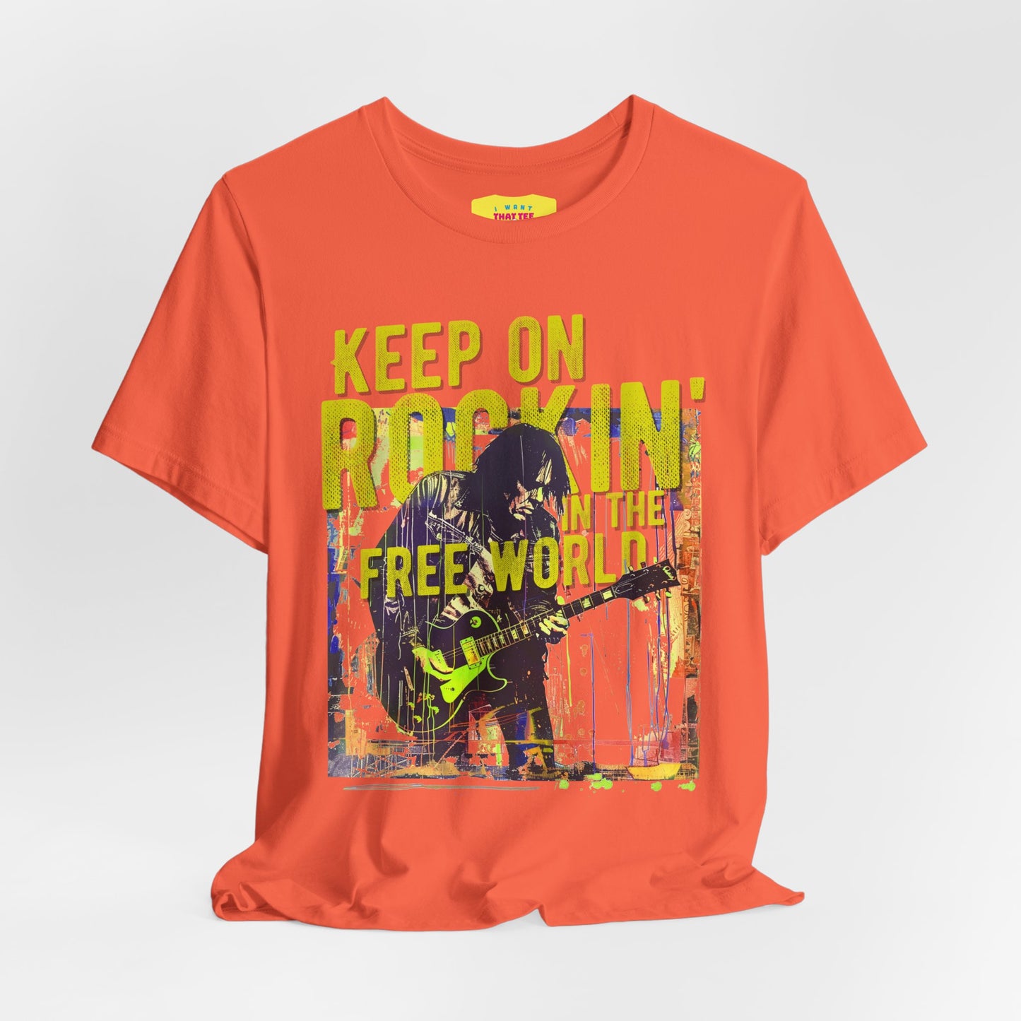 KEEP ON ROCKIN' IN THE FREE WORLD - NEIL YOUNG (Unisex Jersey Short Sleeve Tee)