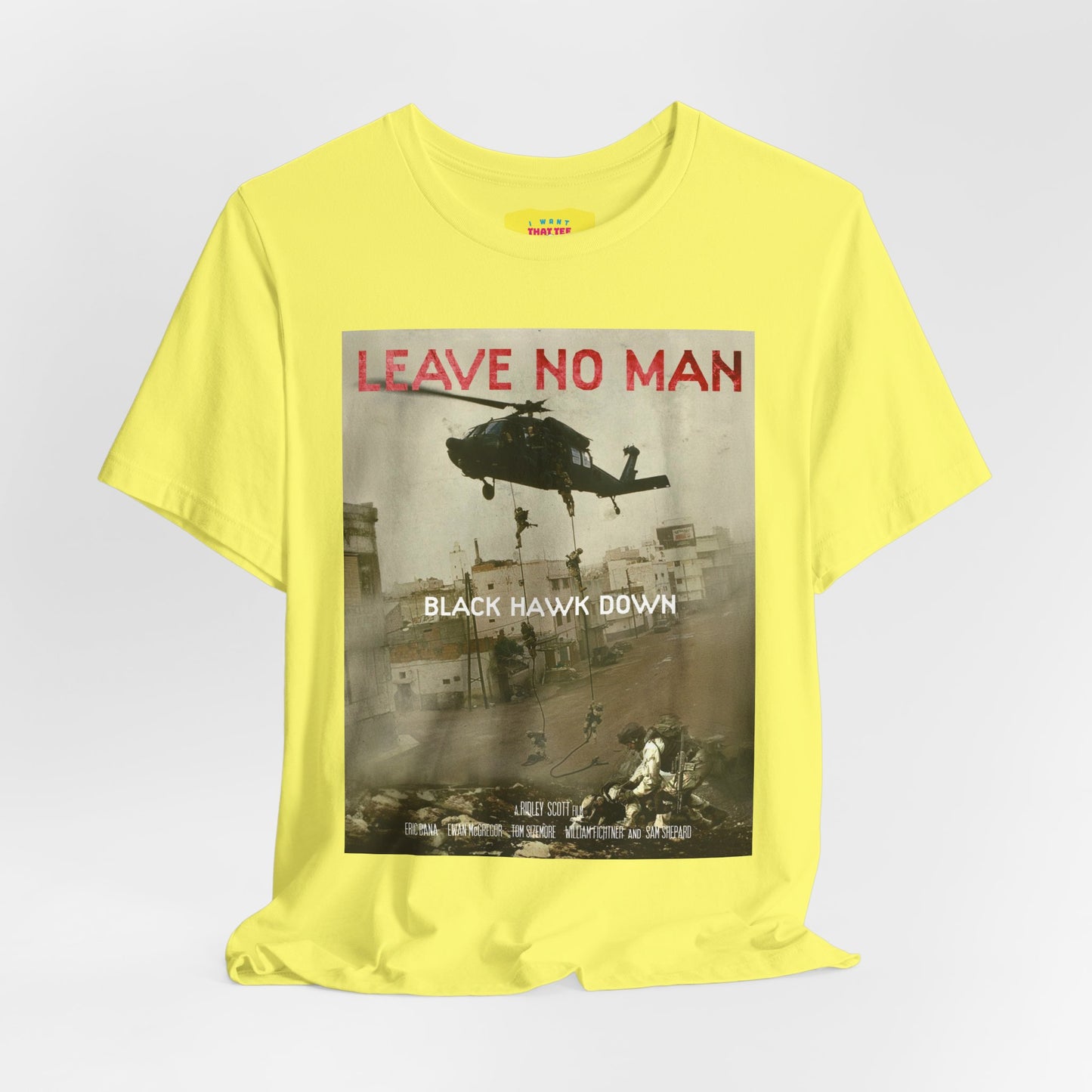 LEAVE NO MAN BEHIND - BLACK HAWK DOWN (Unisex Jersey Short Sleeve Tee)