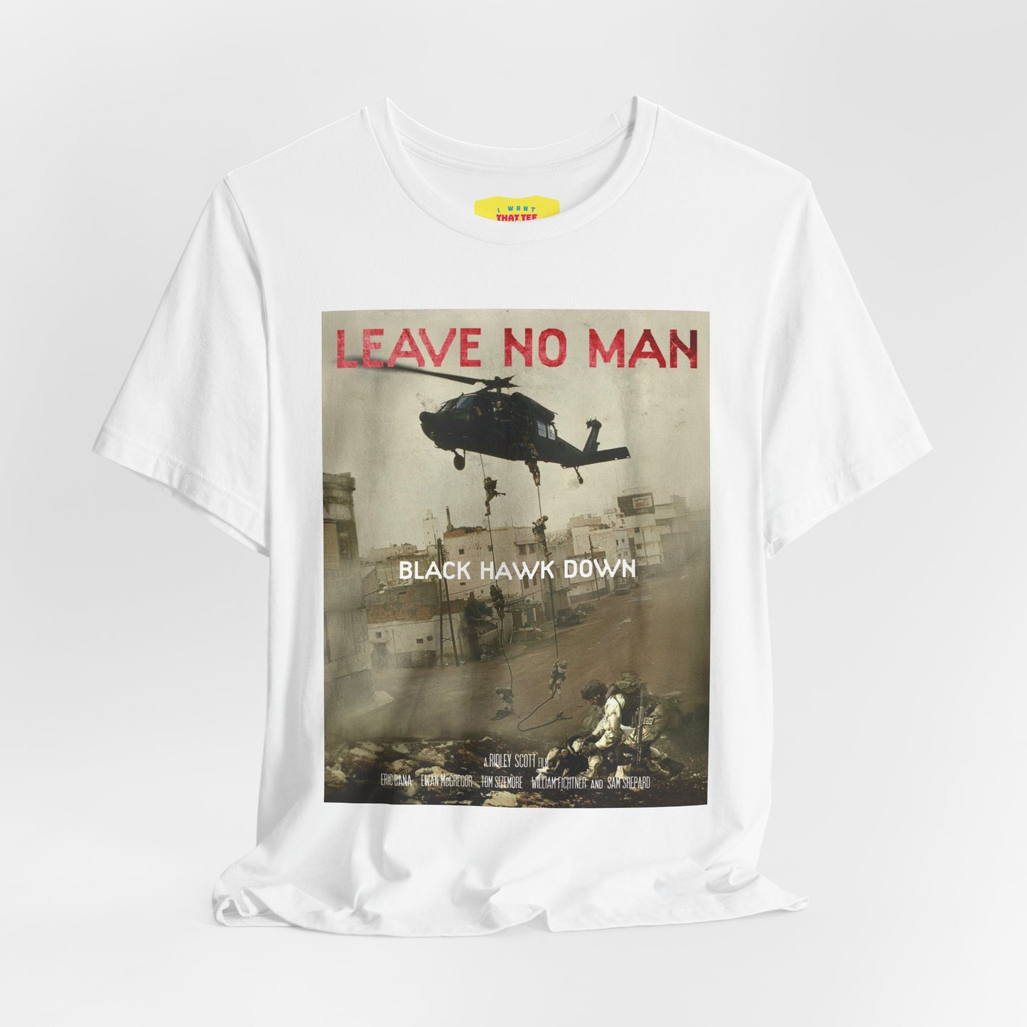 LEAVE NO MAN BEHIND - BLACK HAWK DOWN (Unisex Jersey Short Sleeve Tee)