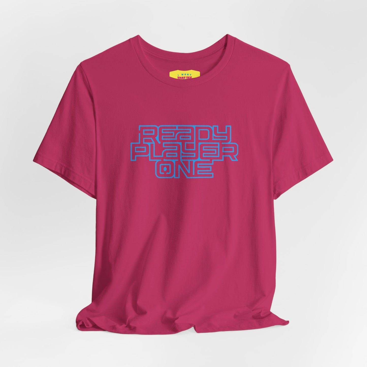 READY PLAYER ONE - STEVEN SPIELBERG'S MOVIE (Cyan text, Unisex Softstyle T-Shirt)