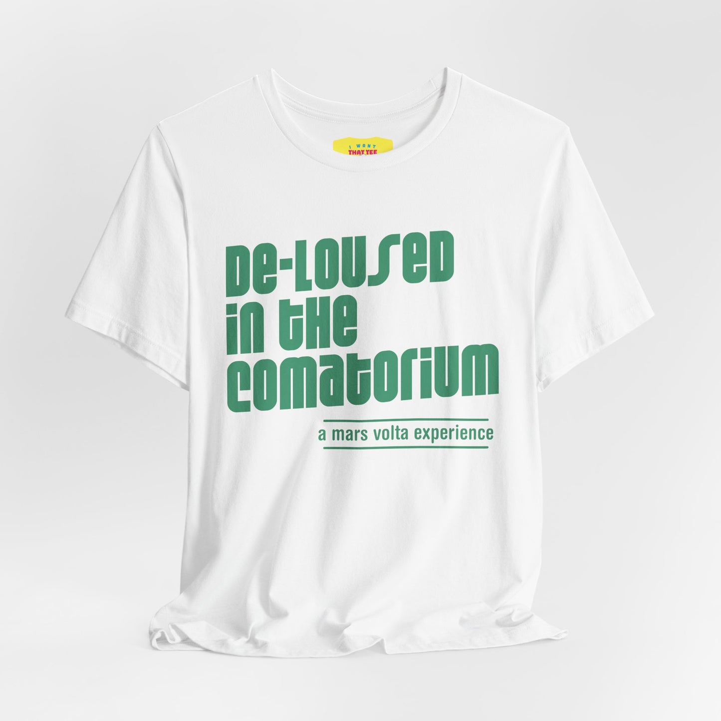 DE-LOUSED IN THE COMATORIUM - A MARS VOLTA EXPERIENCE (Green text, Unisex Softstyle T-Shirt)