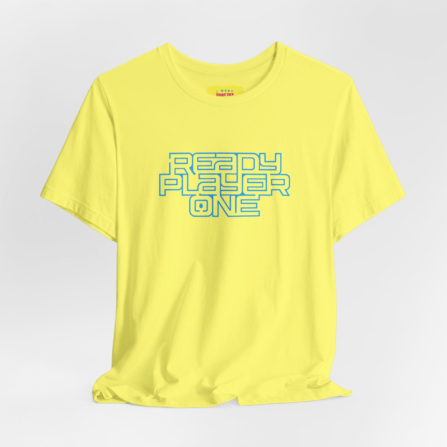 READY PLAYER ONE - STEVEN SPIELBERG'S MOVIE (Cyan text, Unisex Softstyle T-Shirt)