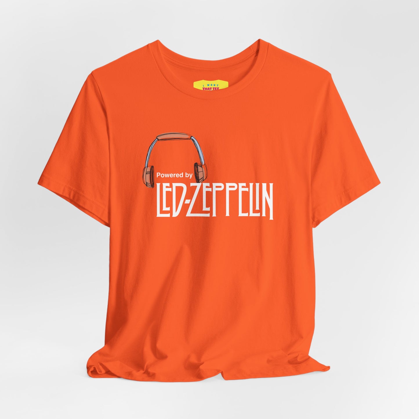 POWERED BY LED ZEPPELIN (White text, Unisex Softstyle T-Shirt)