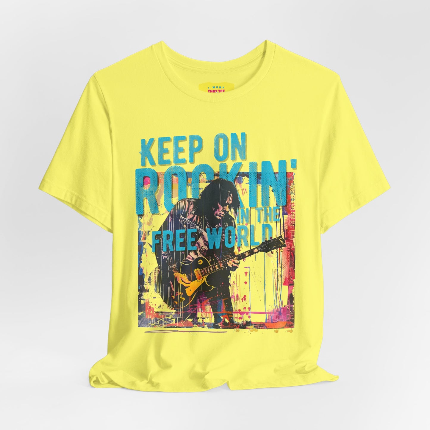 KEEP ON ROCKIN' IN THE FREE WORLD - NEIL YOUNG (Unisex Jersey Short Sleeve Tee)