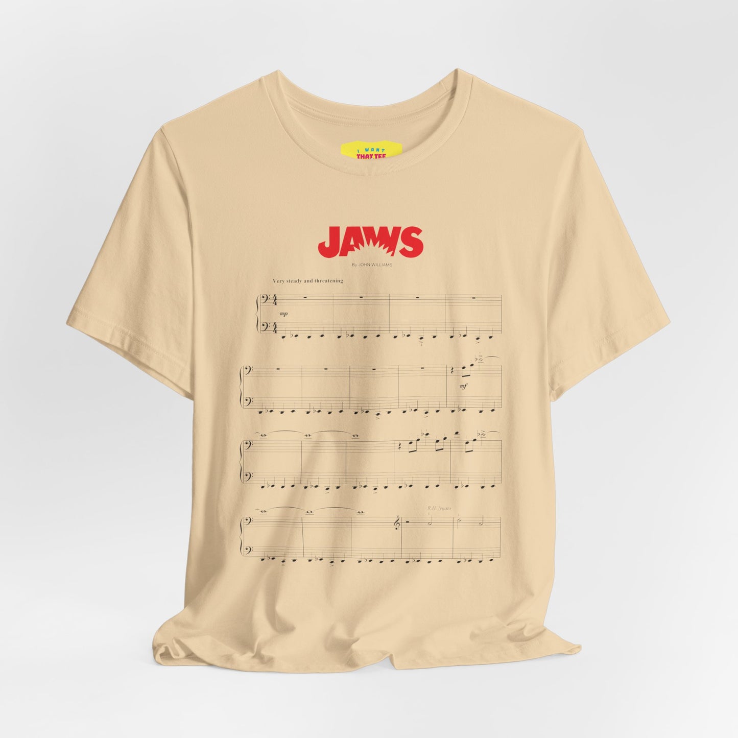 JAWS SHEET MUSIC BY JOHN WILLIAMS (Unisex Jersey Short Sleeve Tee)