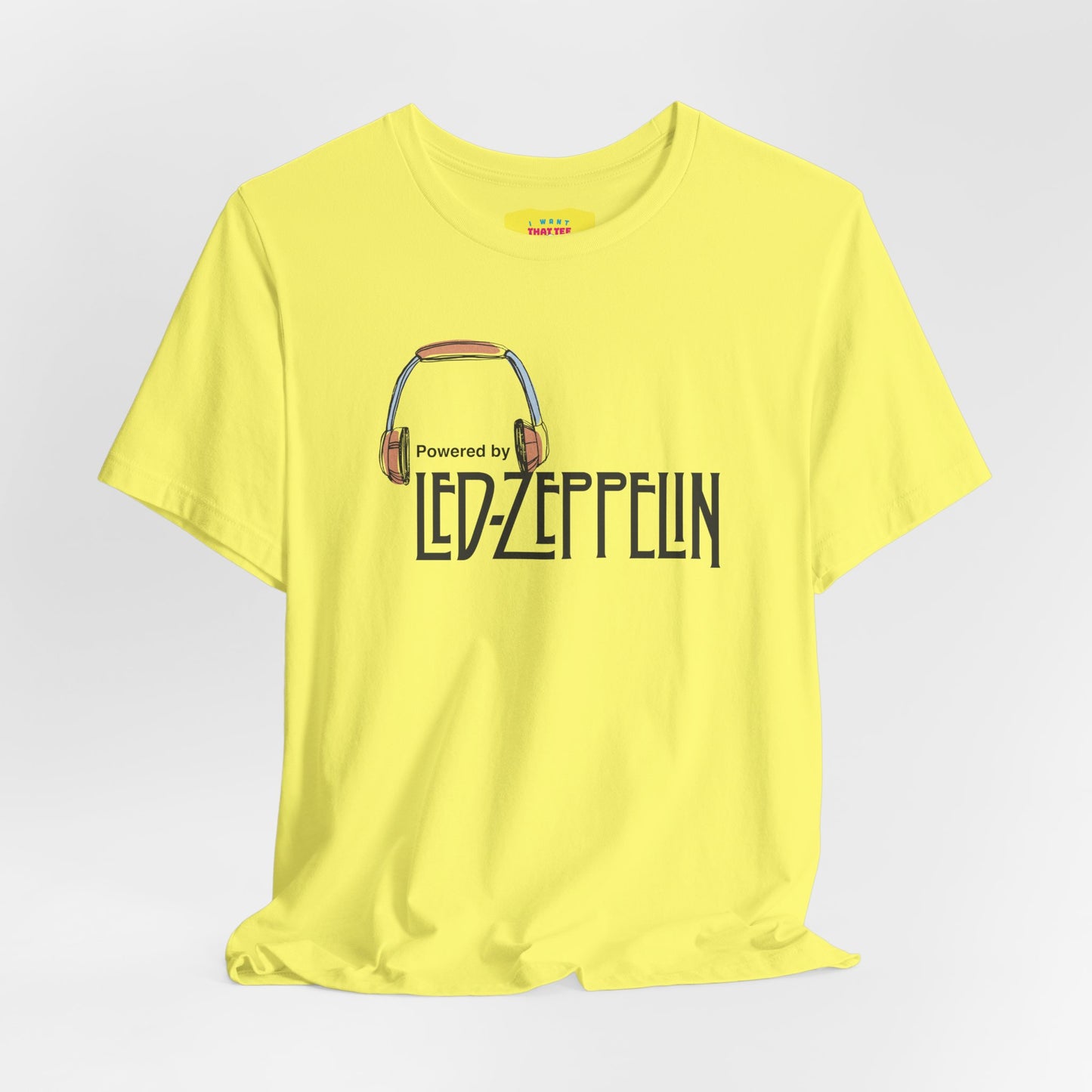 POWERED BY LED ZEPPELIN (Black text, Unisex Softstyle T-Shirt)