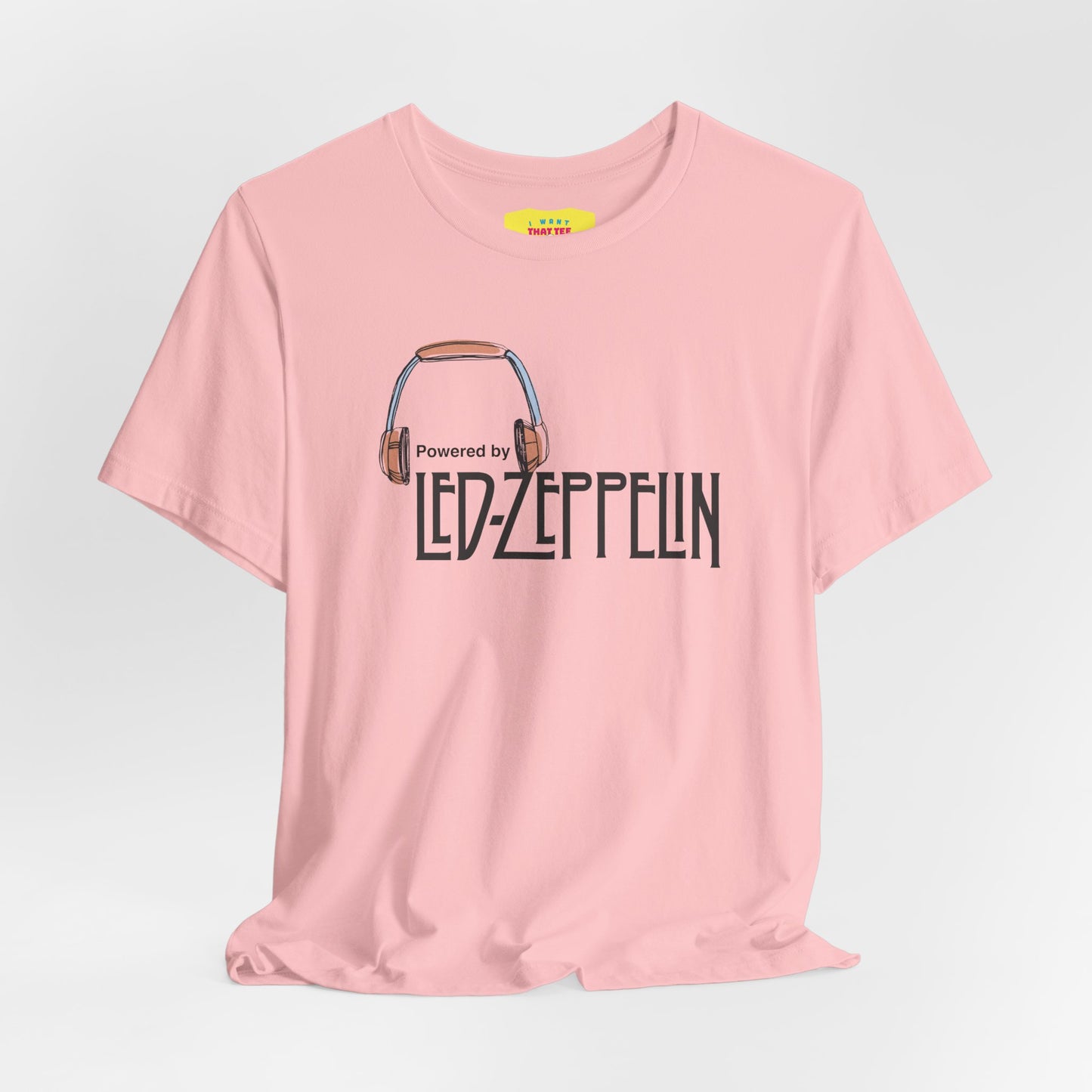 POWERED BY LED ZEPPELIN (Black text, Unisex Softstyle T-Shirt)