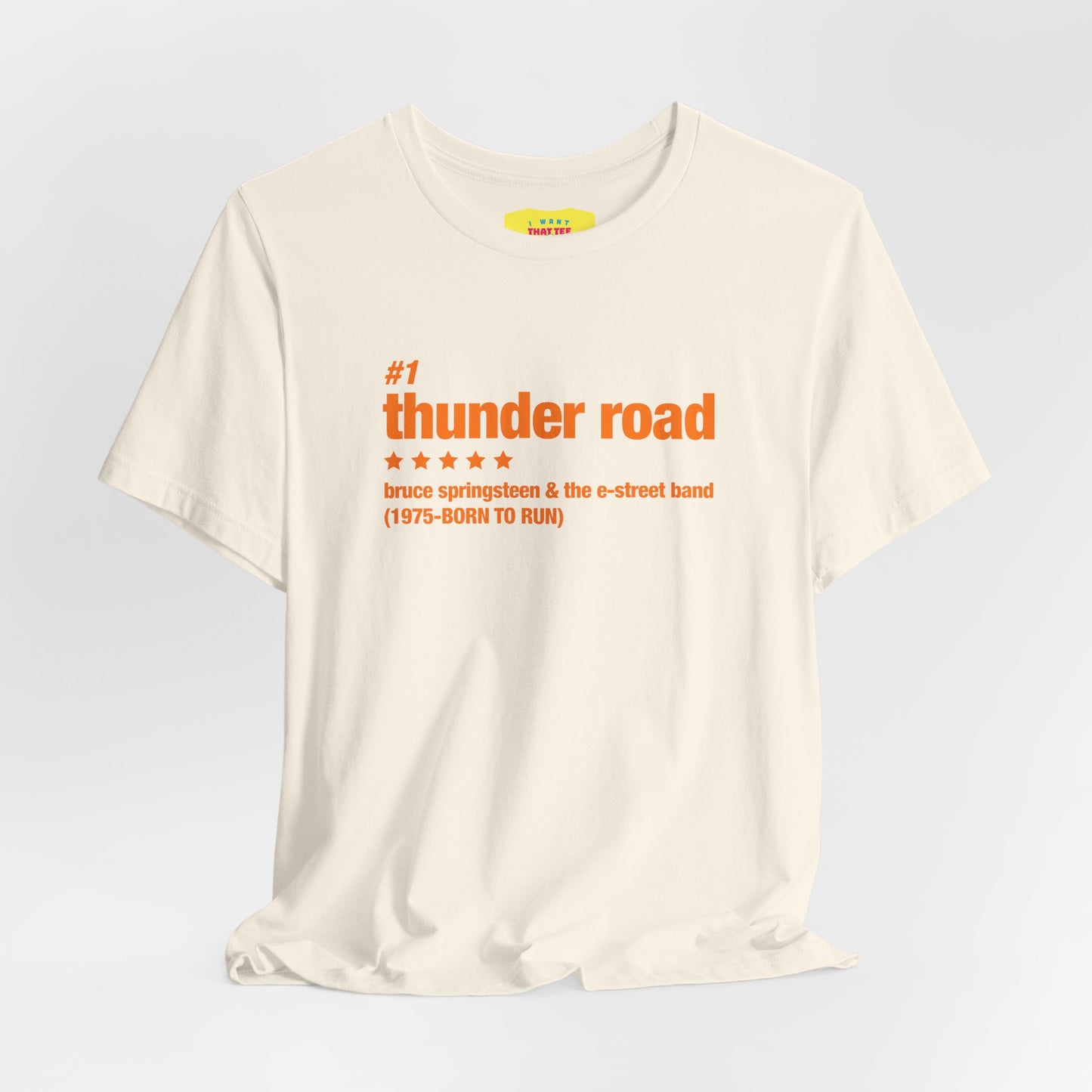 THUNDER ROAD CHART-BRUCE SPRINGSTEEN (Orange text, Unisex Softstyle T-Shirt)