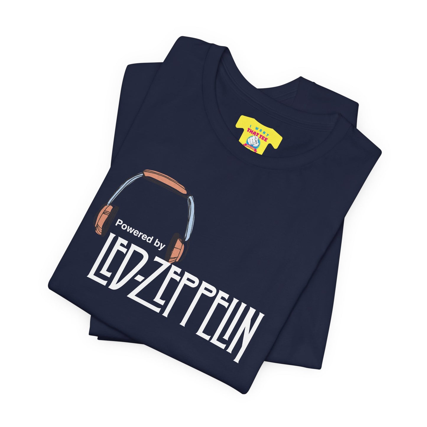 POWERED BY LED ZEPPELIN (White text, Unisex Softstyle T-Shirt)