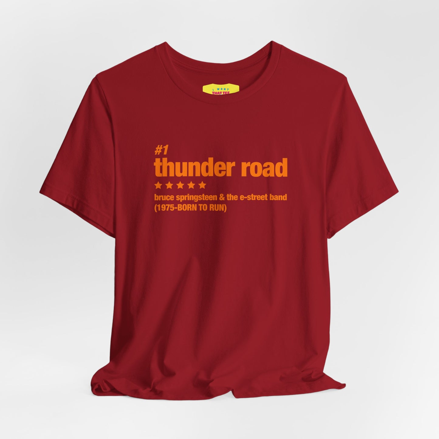 THUNDER ROAD CHART-BRUCE SPRINGSTEEN (Orange text, Unisex Softstyle T-Shirt)