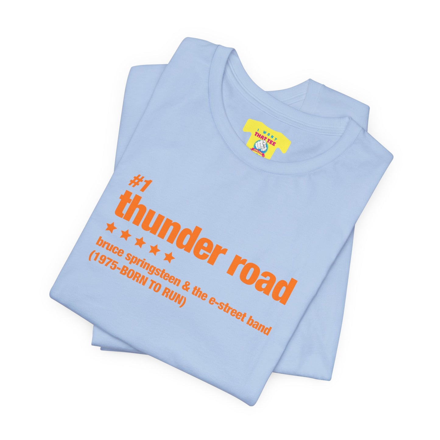 THUNDER ROAD CHART-BRUCE SPRINGSTEEN (Orange text, Unisex Softstyle T-Shirt)