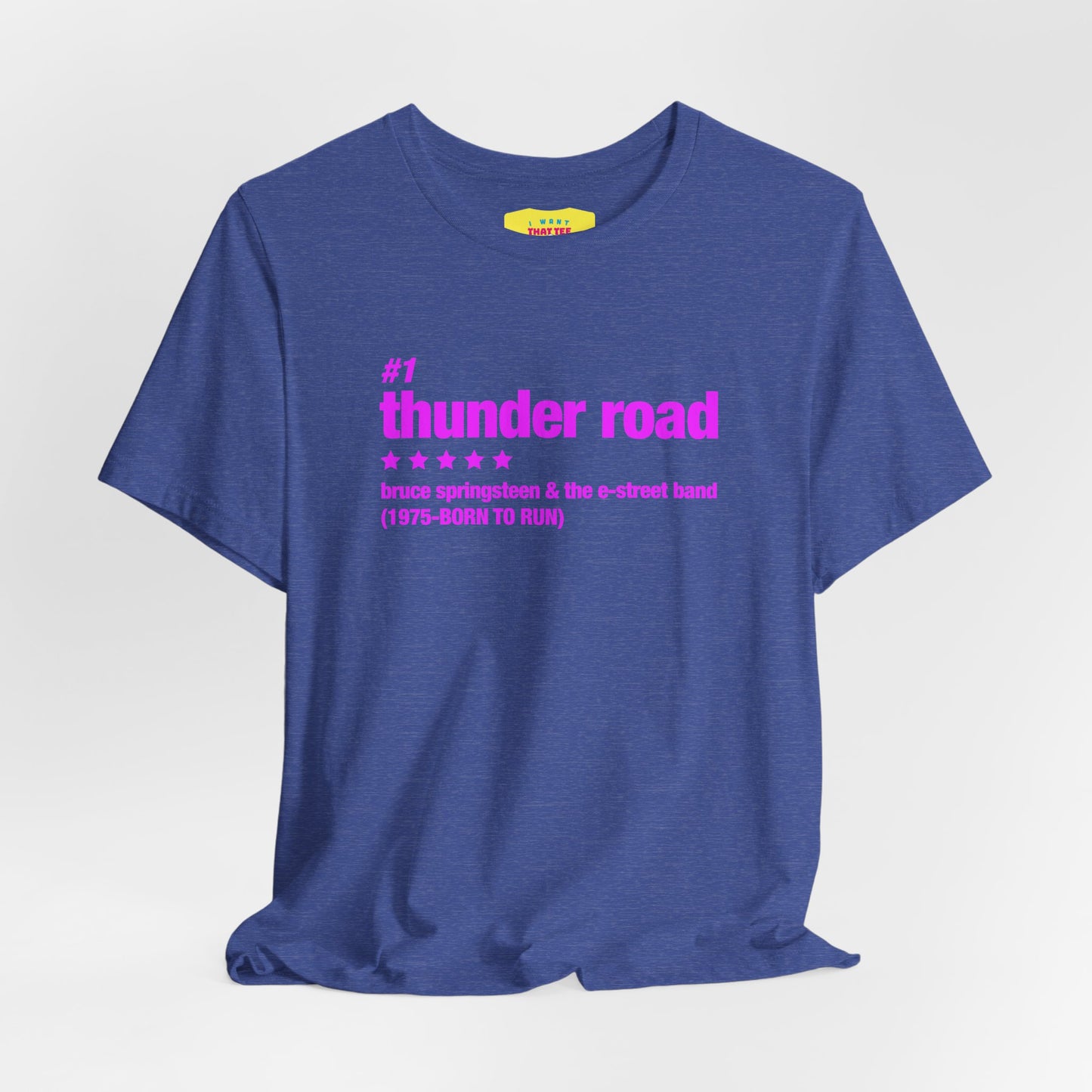 THUNDER ROAD CHART-BRUCE SPRINGSTEEN (Pink text, Unisex Softstyle T-Shirt)