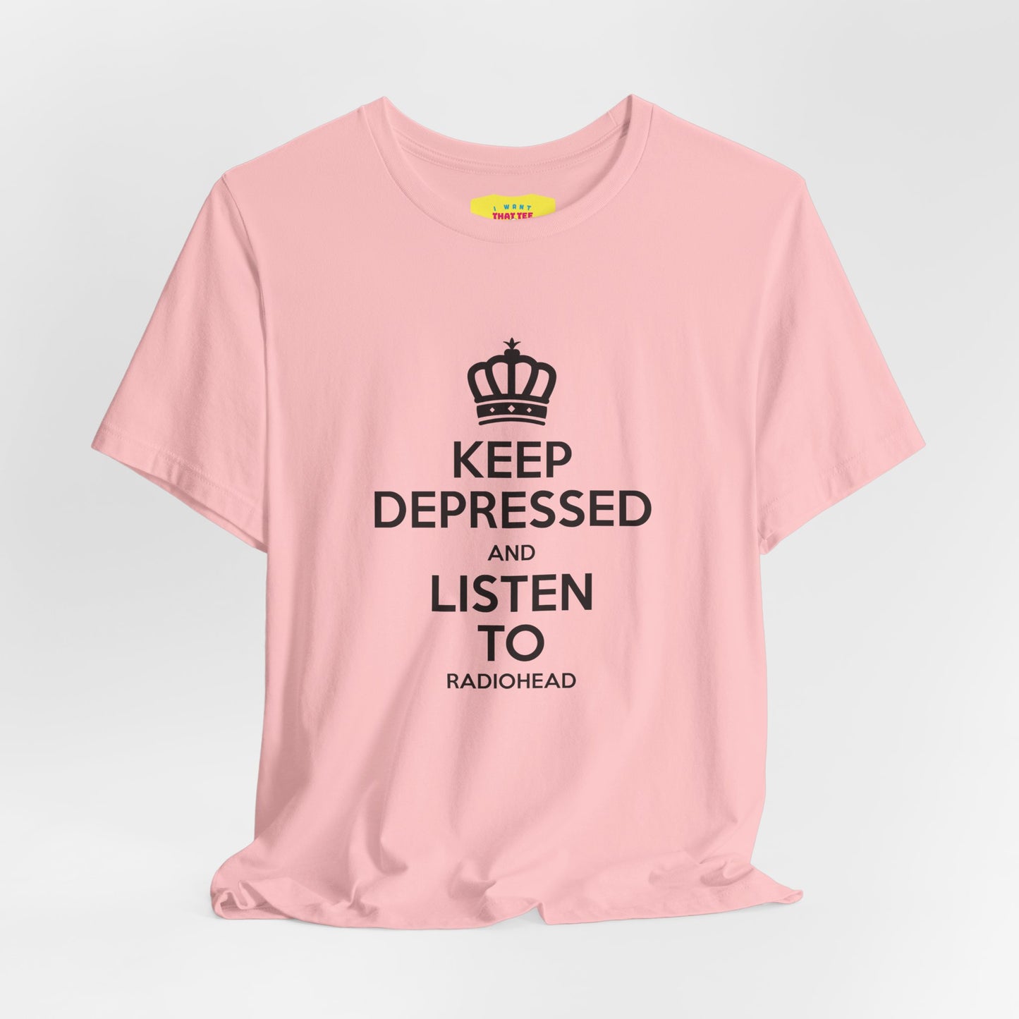 KEEP DEPRESSED AND LISTEN TO RADIOHEAD (Black text, Unisex Softstyle T-Shirt)