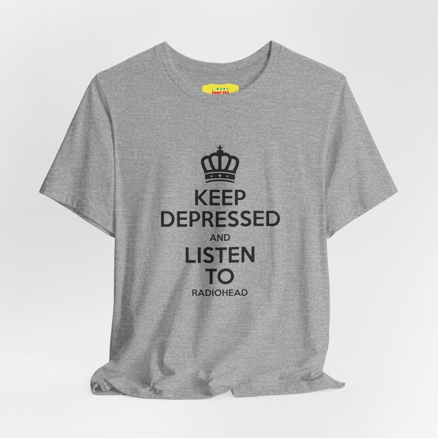 KEEP DEPRESSED AND LISTEN TO RADIOHEAD (Black text, Unisex Softstyle T-Shirt)