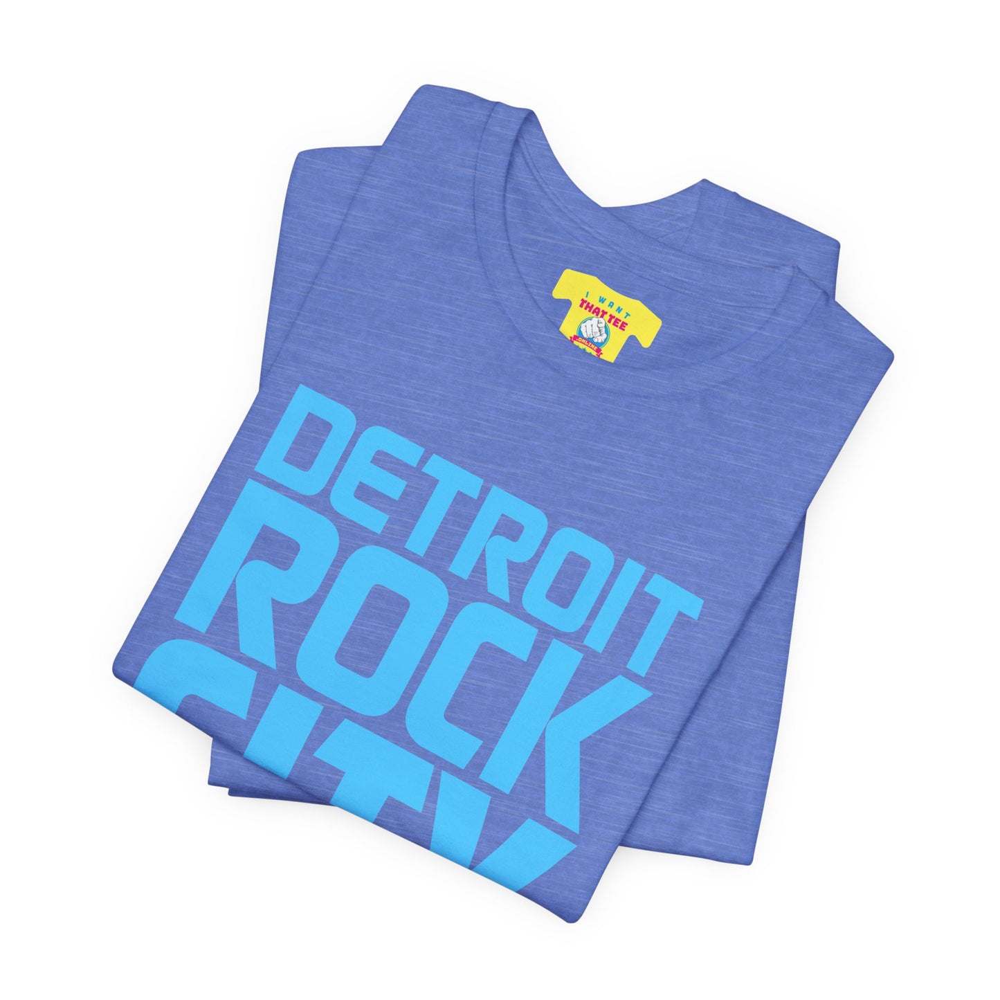 DETROIT ROCK CITY (Light Blue text color, Unisex Softstyle T-Shirt)