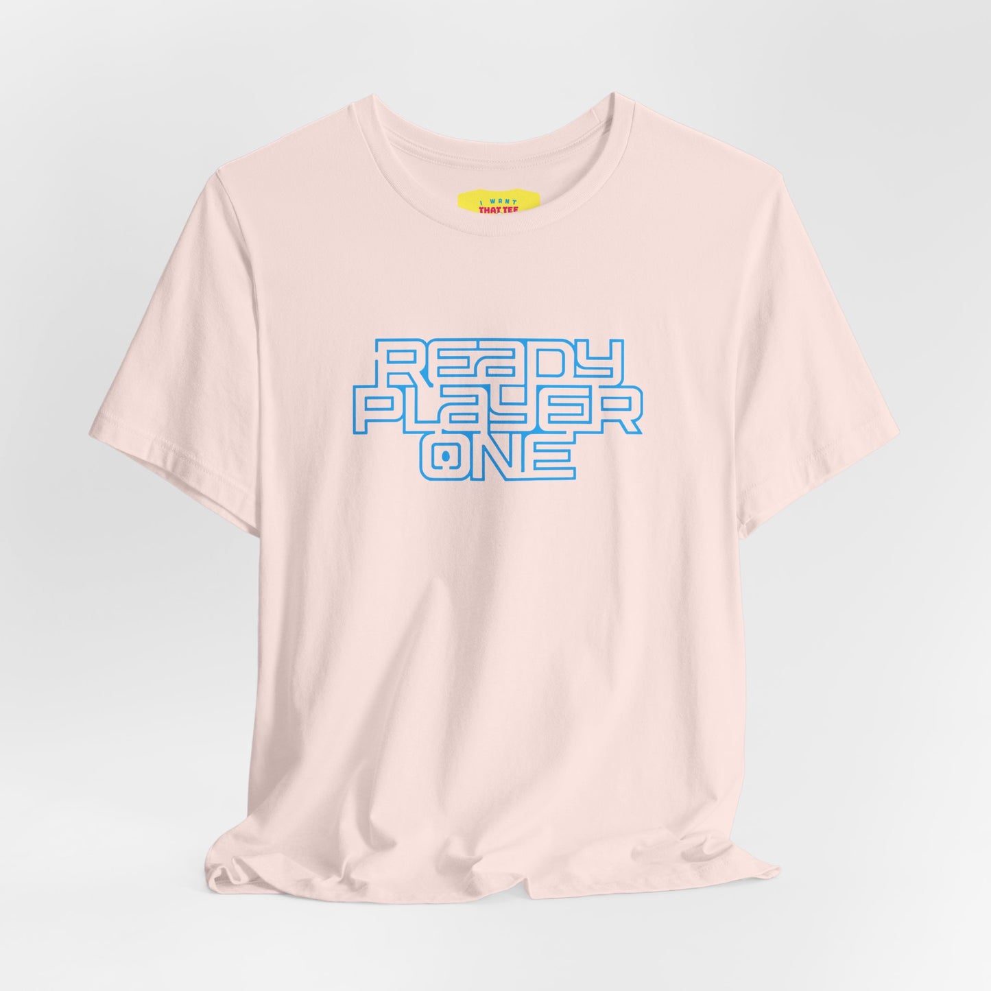 READY PLAYER ONE - STEVEN SPIELBERG'S MOVIE (Cyan text, Unisex Softstyle T-Shirt)