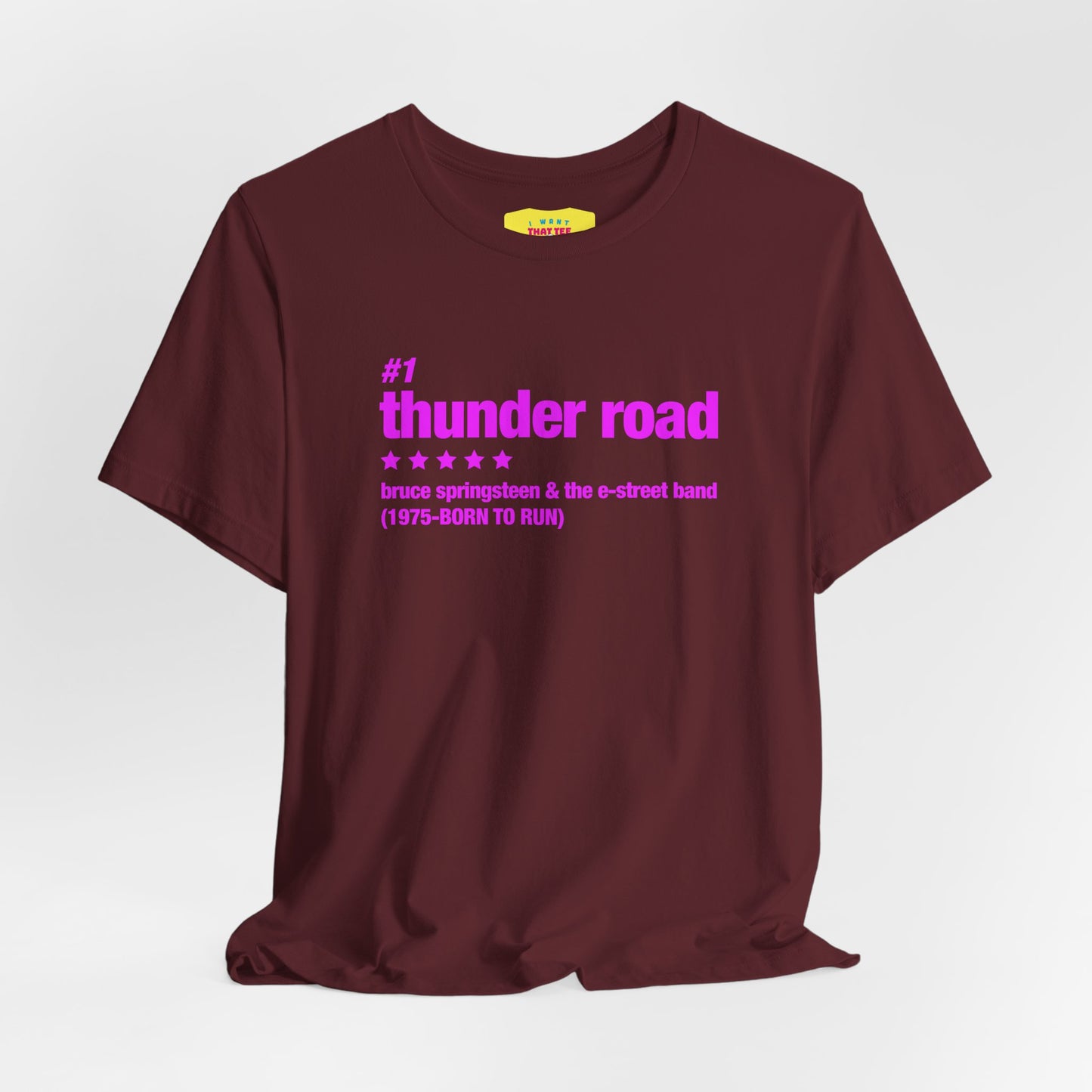 THUNDER ROAD CHART-BRUCE SPRINGSTEEN (Pink text, Unisex Softstyle T-Shirt)