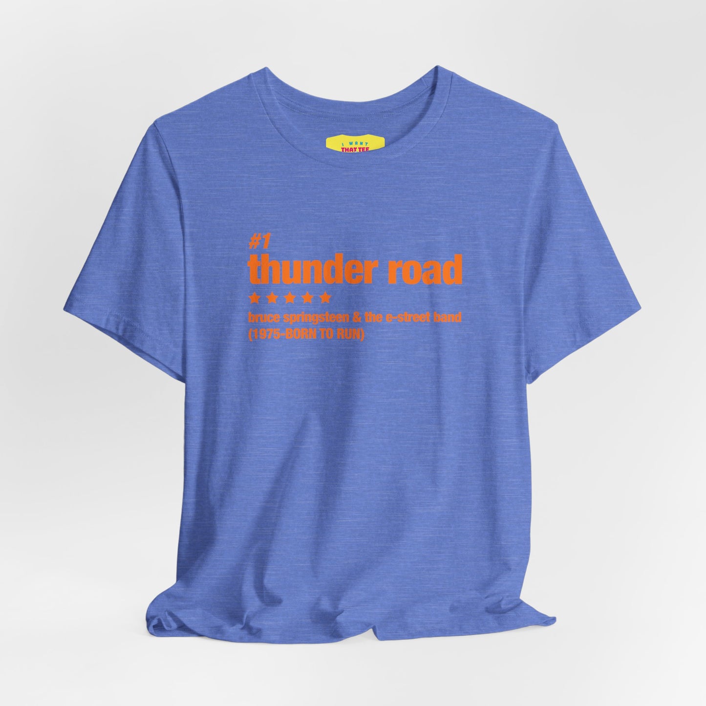 THUNDER ROAD CHART-BRUCE SPRINGSTEEN (Orange text, Unisex Softstyle T-Shirt)