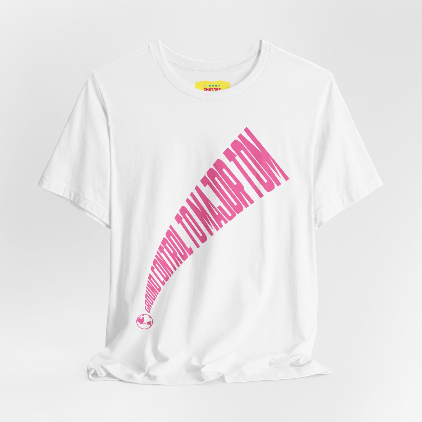 GROUND CONTROL TO MAJOR TOM (Pink text, Unisex Softstyle T-Shirt)