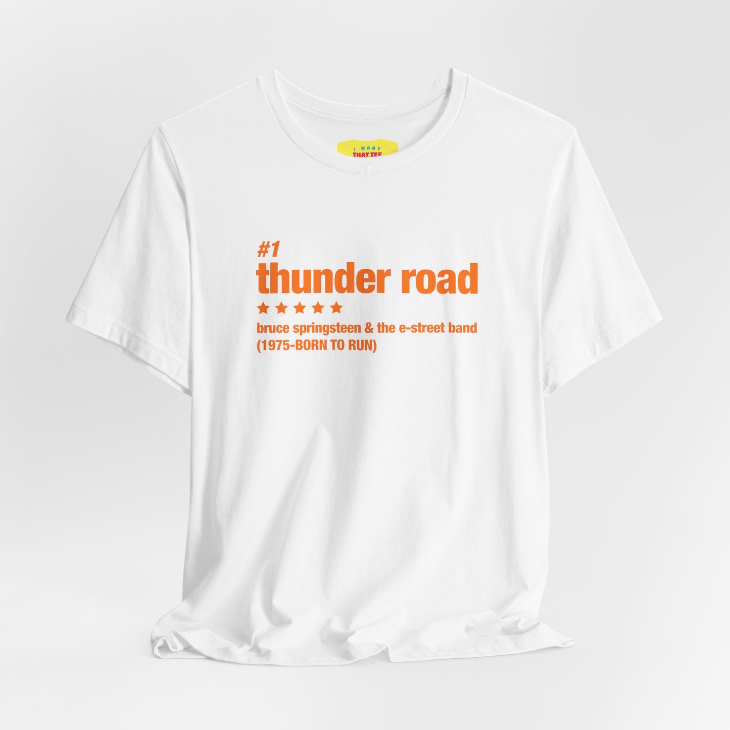 THUNDER ROAD CHART-BRUCE SPRINGSTEEN (Orange text, Unisex Softstyle T-Shirt)