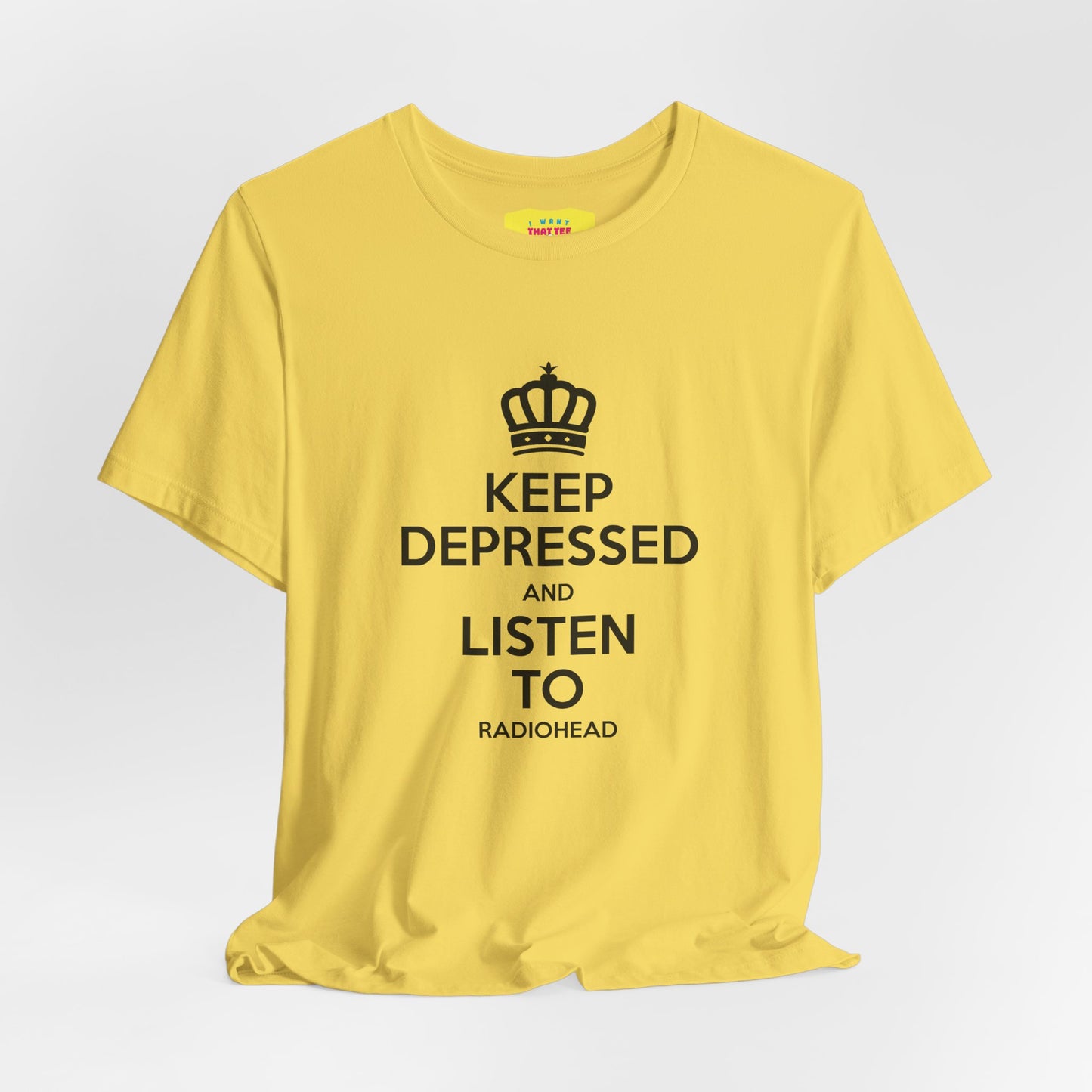 KEEP DEPRESSED AND LISTEN TO RADIOHEAD (Black text, Unisex Softstyle T-Shirt)