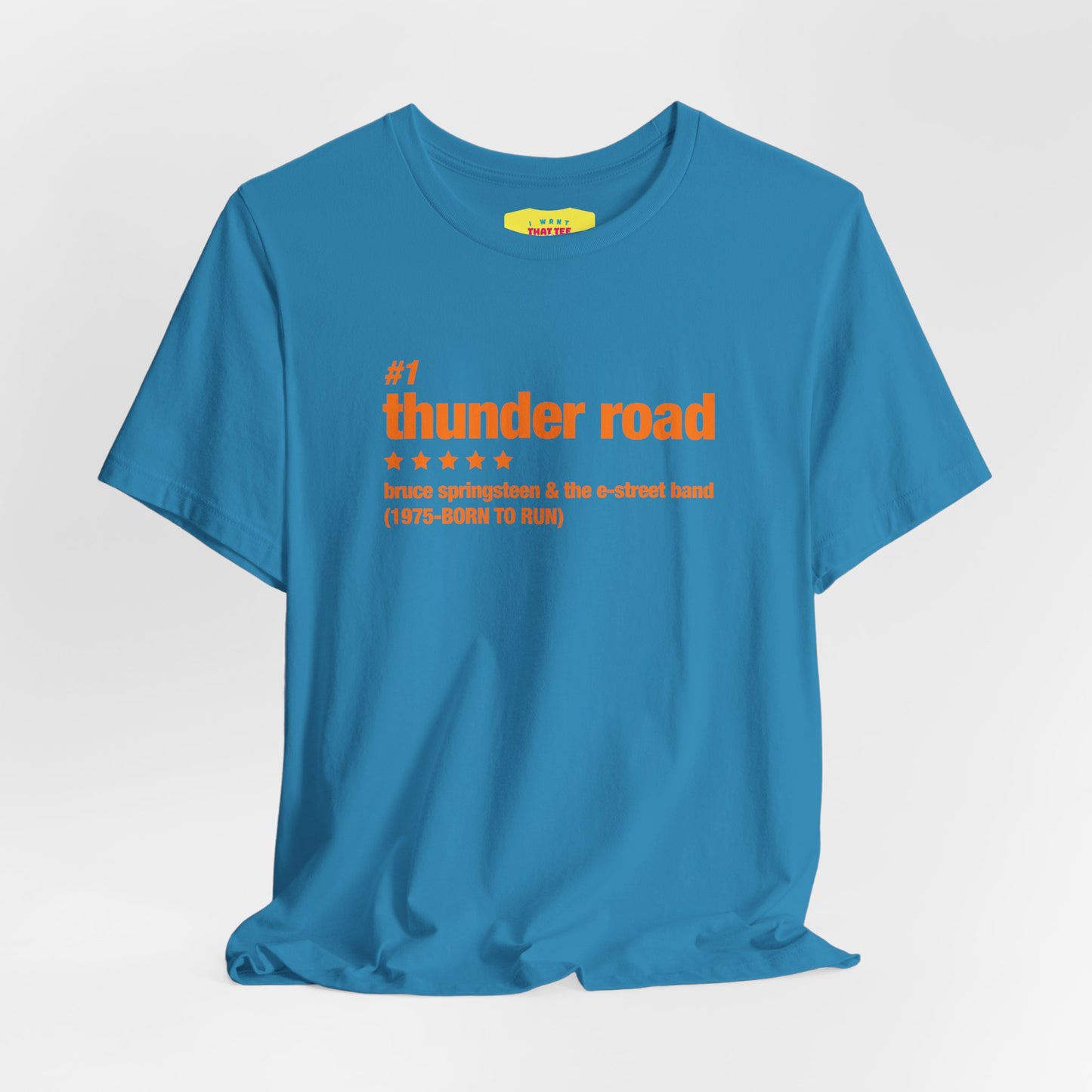 THUNDER ROAD CHART-BRUCE SPRINGSTEEN (Orange text, Unisex Softstyle T-Shirt)