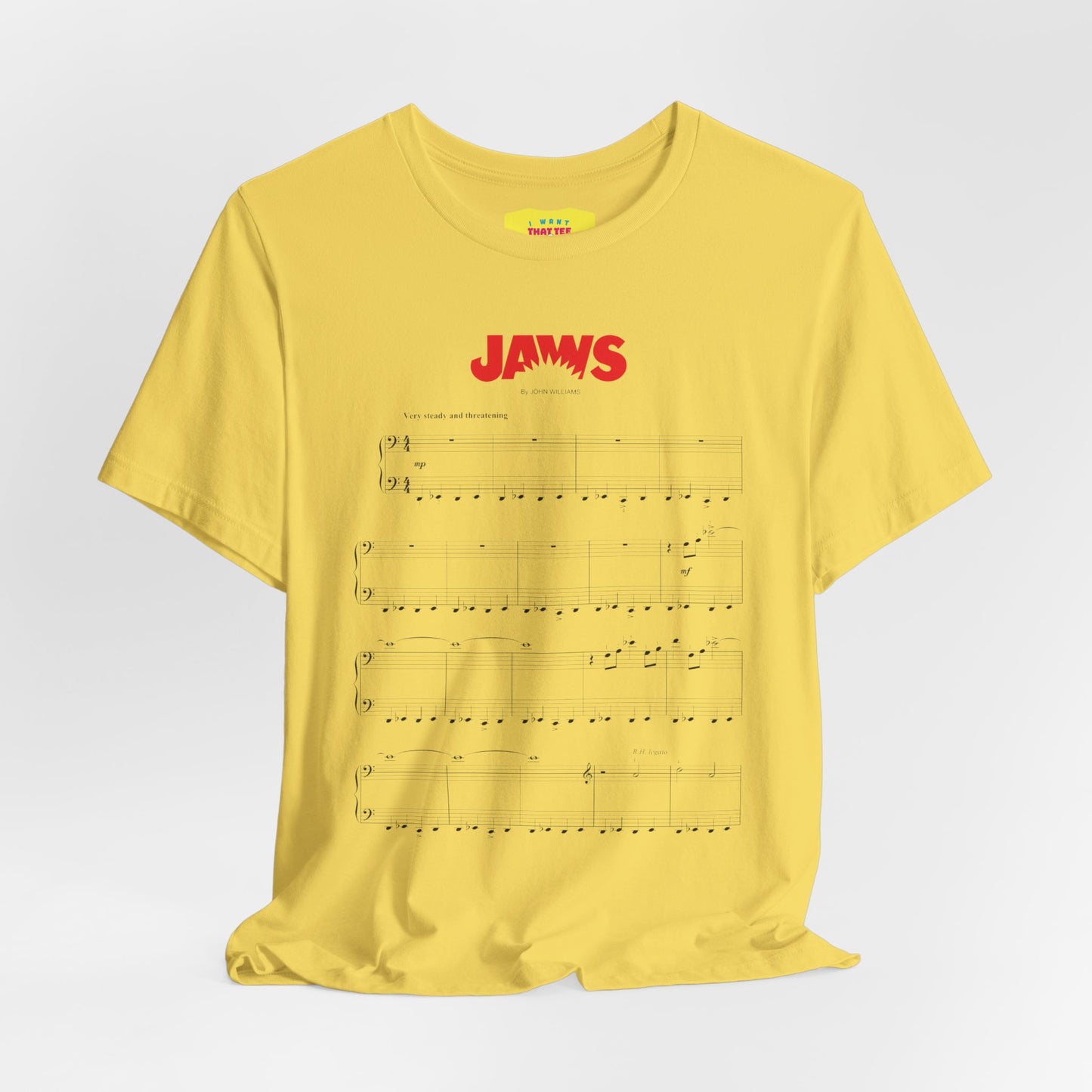 JAWS SHEET MUSIC BY JOHN WILLIAMS (Unisex Jersey Short Sleeve Tee)