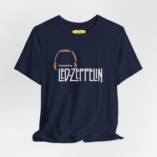 POWERED BY LED ZEPPELIN (White text, Unisex Softstyle T-Shirt)