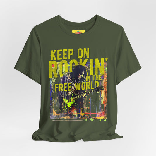 KEEP ON ROCKIN' IN THE FREE WORLD - NEIL YOUNG (Unisex Jersey Short Sleeve Tee)