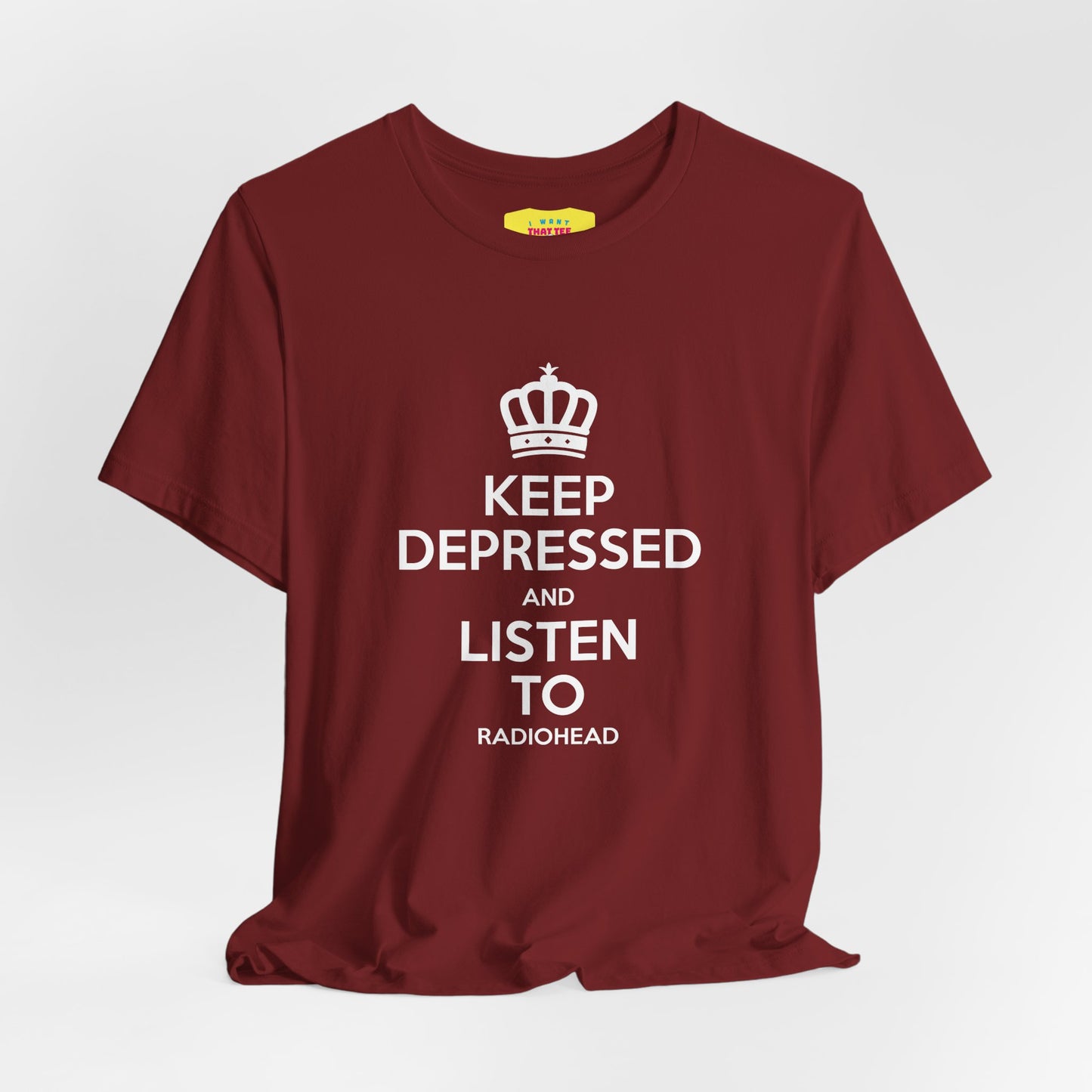 KEEP DEPRESSED AND LISTEN TO RADIOHEAD (White text, Unisex Softstyle T-Shirt)