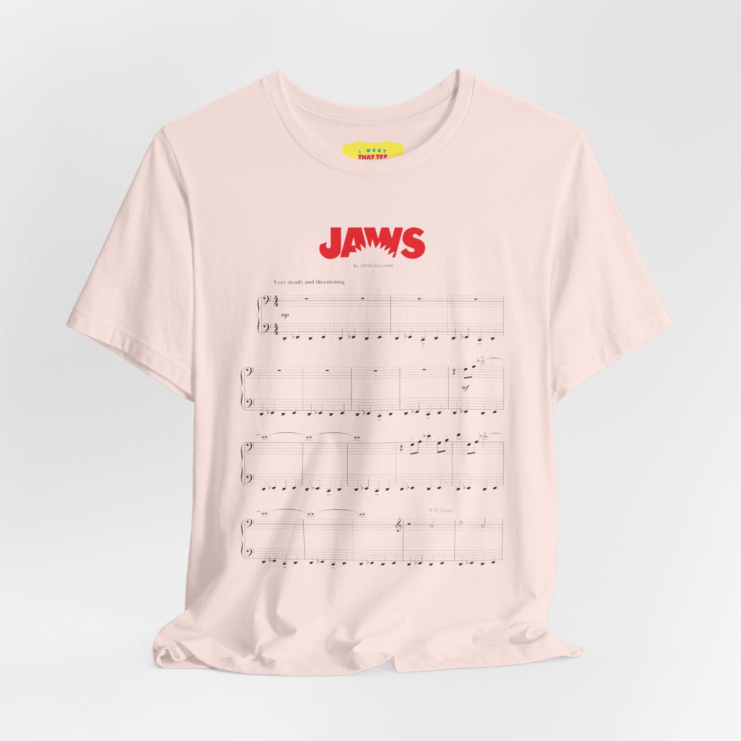 JAWS SHEET MUSIC BY JOHN WILLIAMS (Unisex Jersey Short Sleeve Tee)